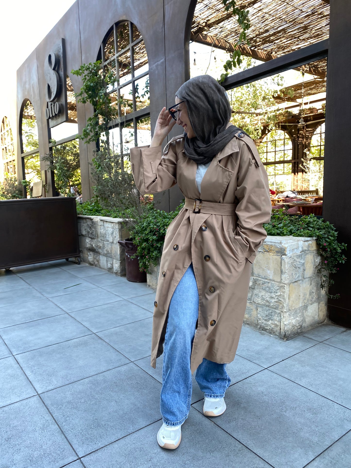 Trench coat in camel