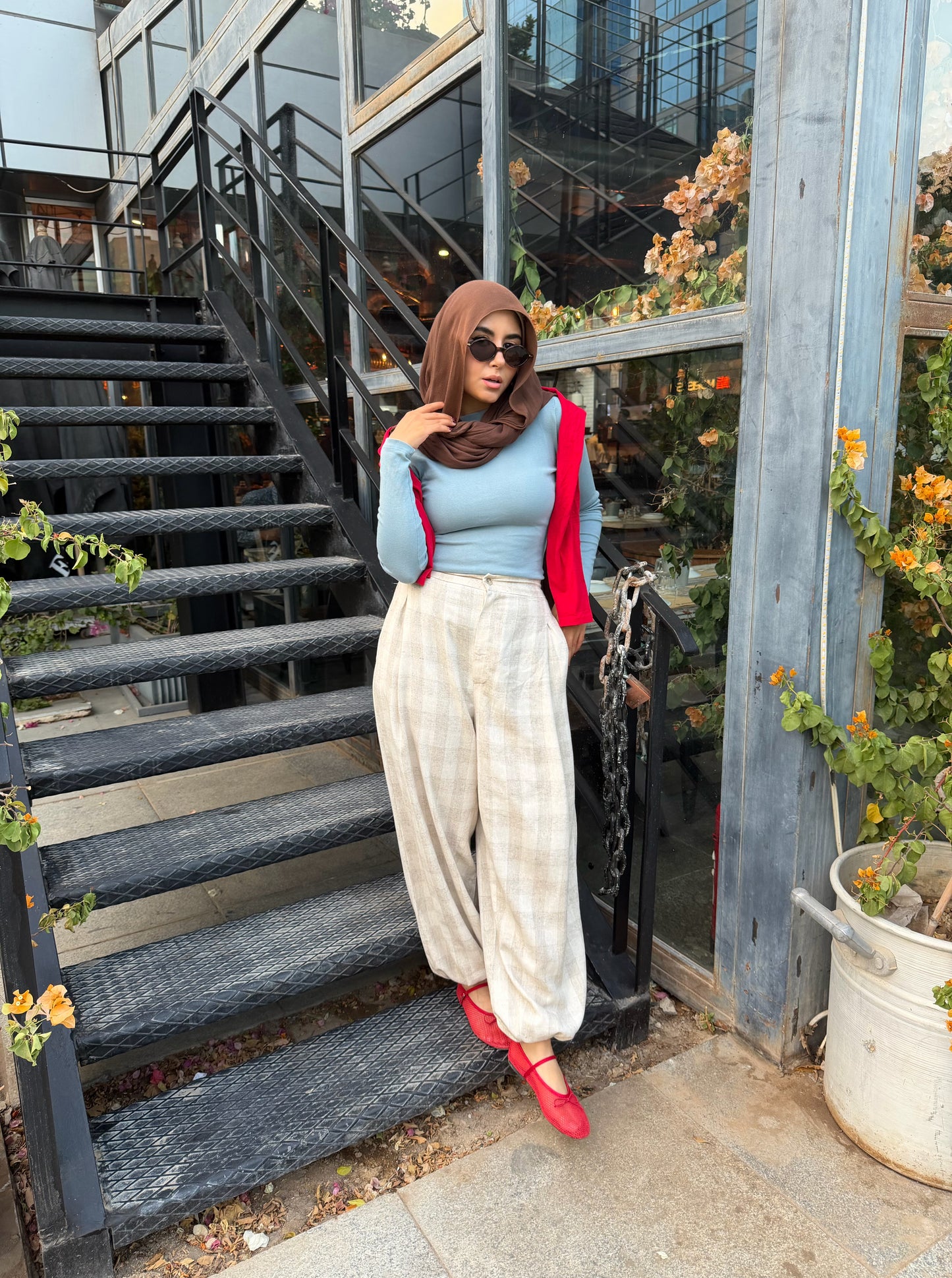 Linen Check Balloon Pants