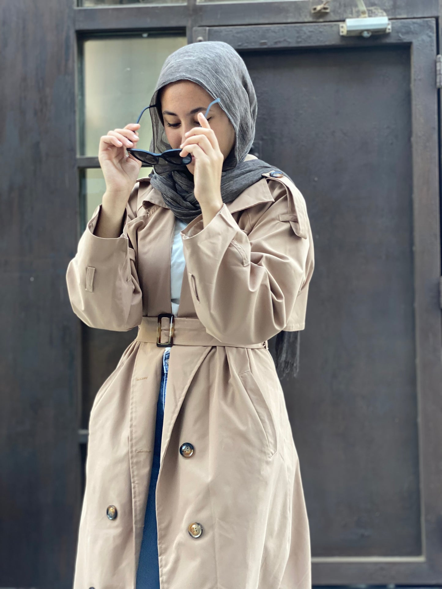 Trench coat in camel