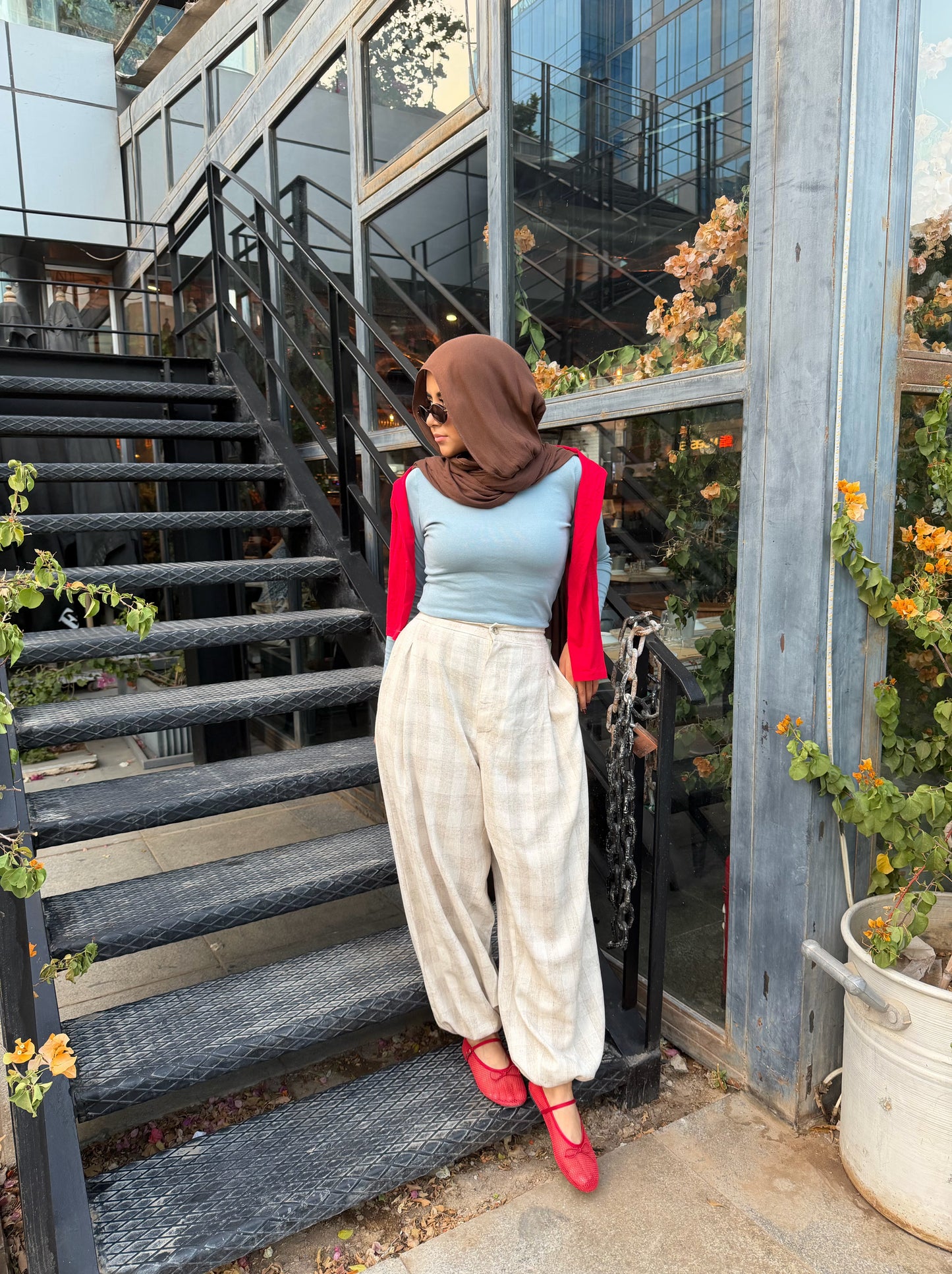 Linen Check Balloon Pants
