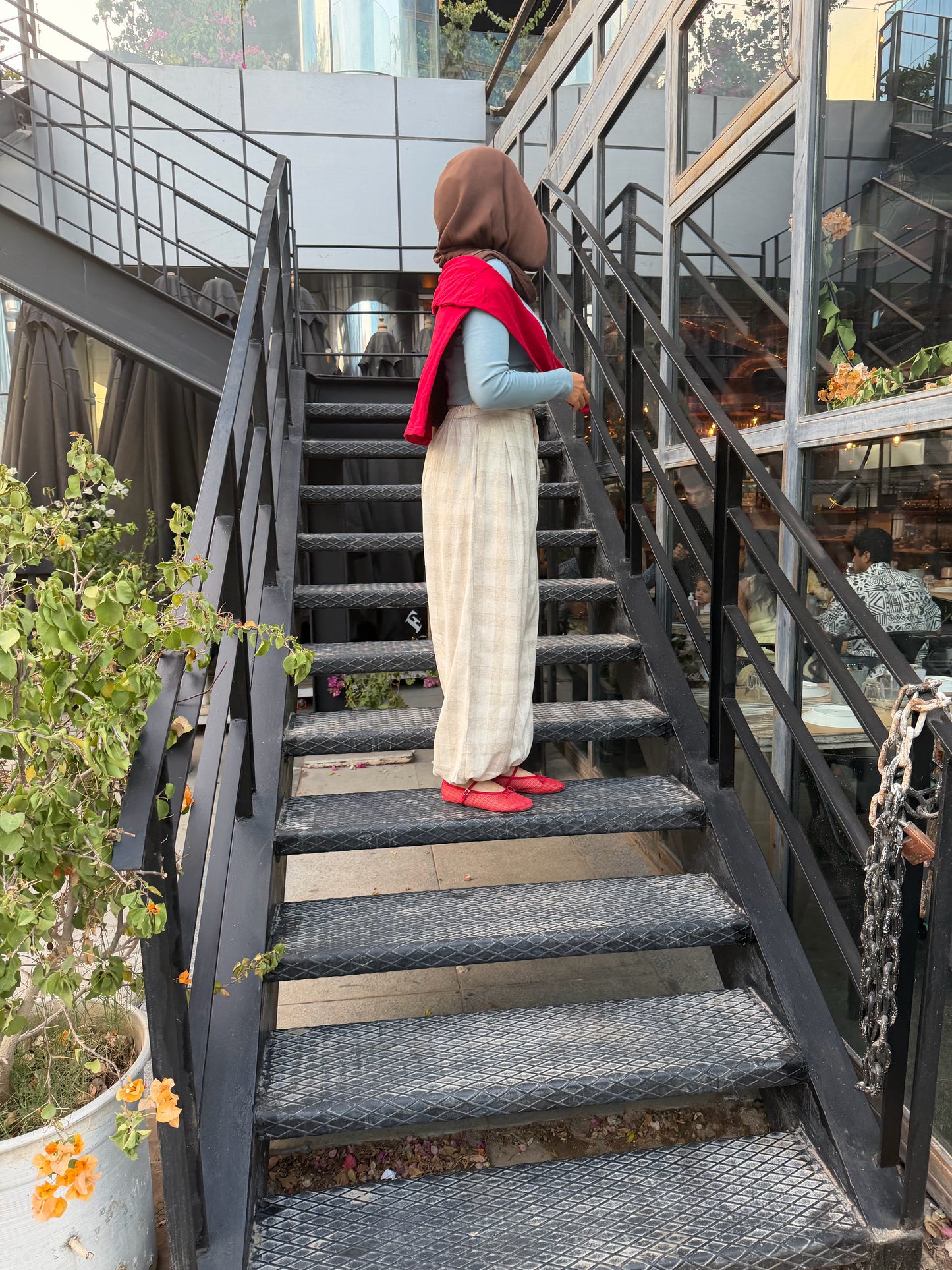 Linen Check Balloon Pants