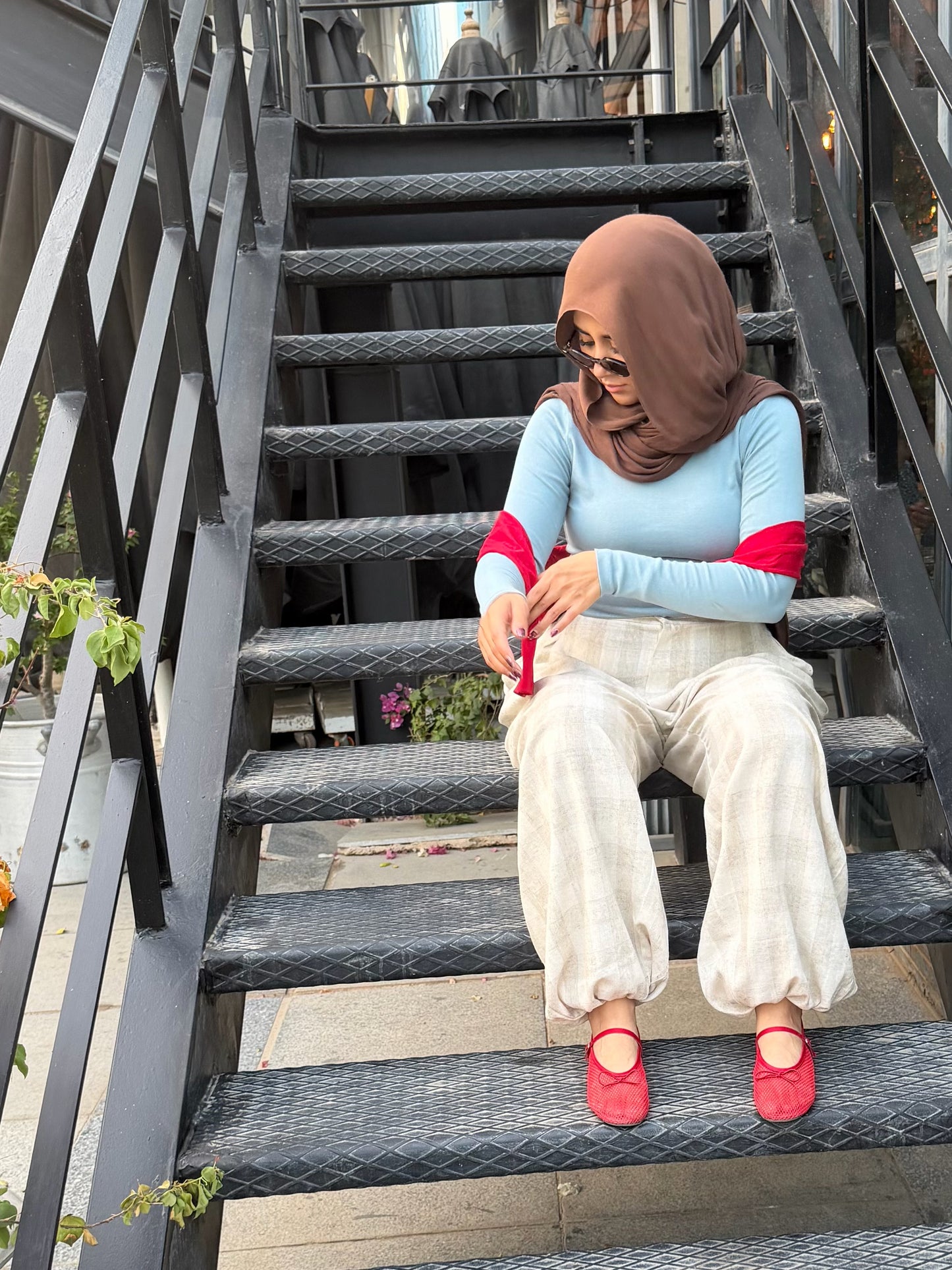 Linen Check Balloon Pants