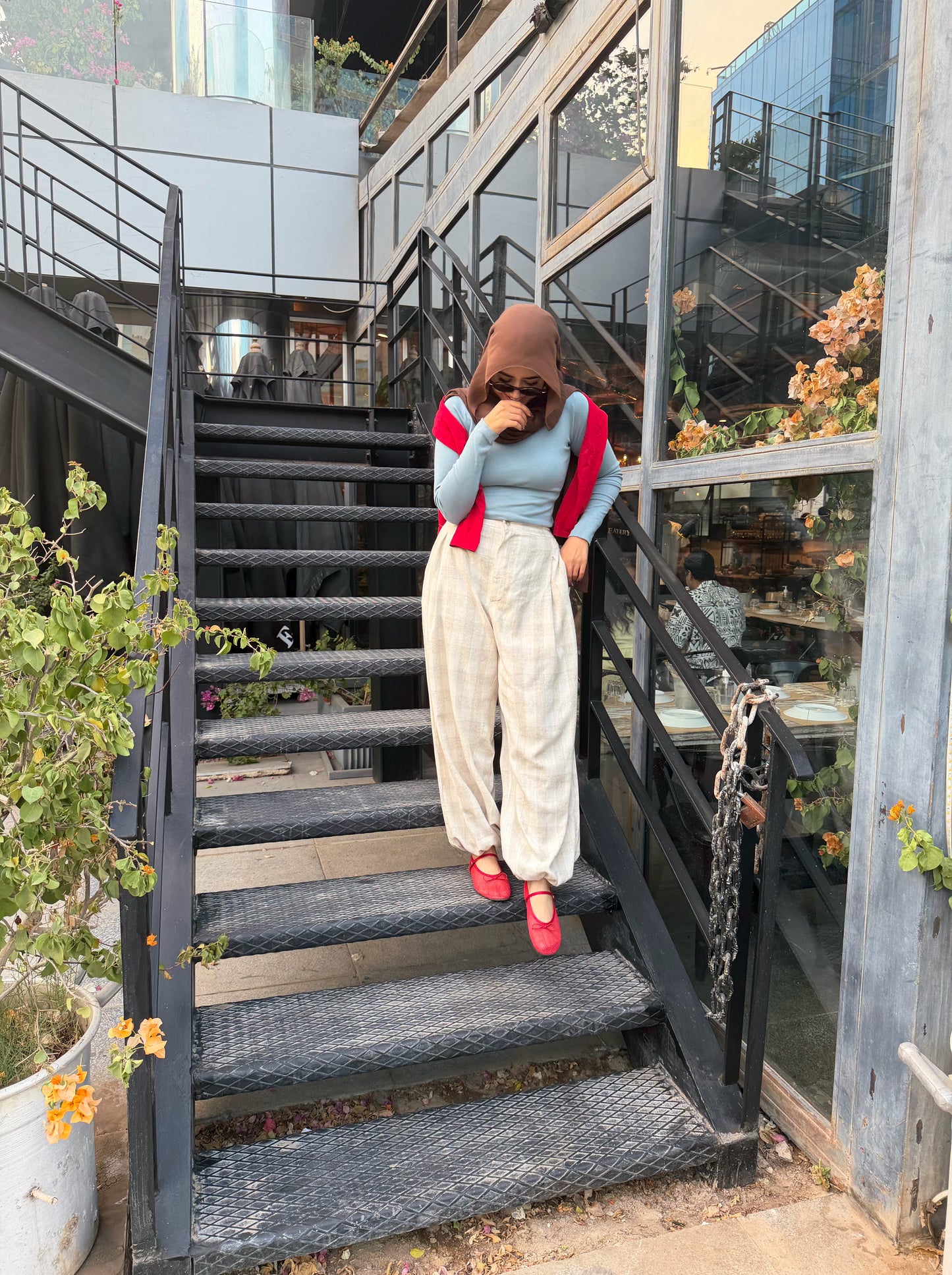 Linen Check Balloon Pants